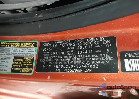 2009 Kia Rio Lx z USA, uszkodzony, nr VIN KNADE223X96447092